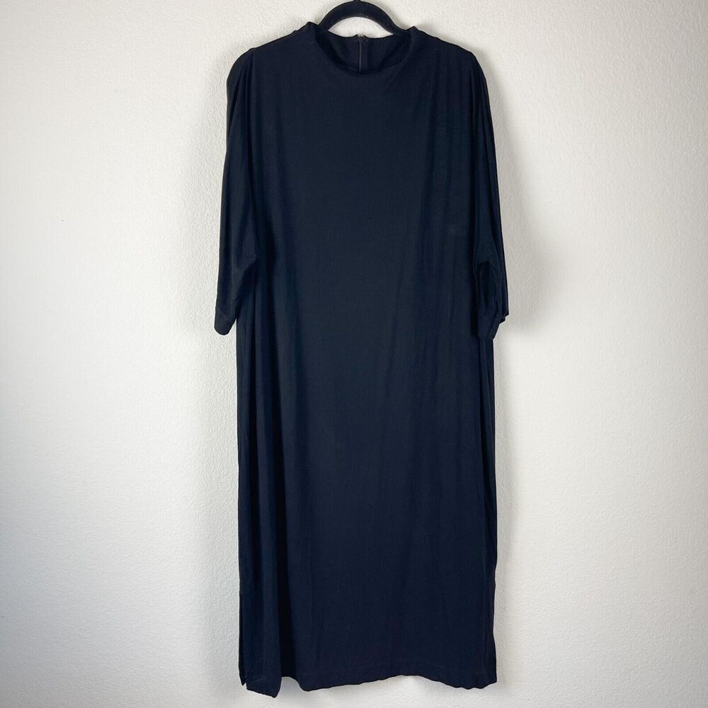 Chicos Jersey Midi Dress Womens XL 3 Black Stretchy High Neck Minimal Modest